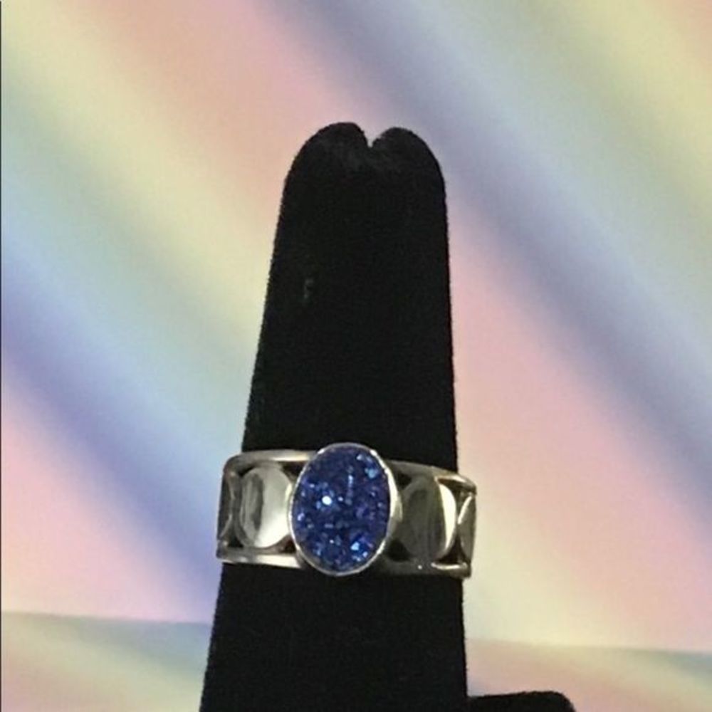 Sajen Vintage Blue Druzy Quartz Ring in Sterling‎